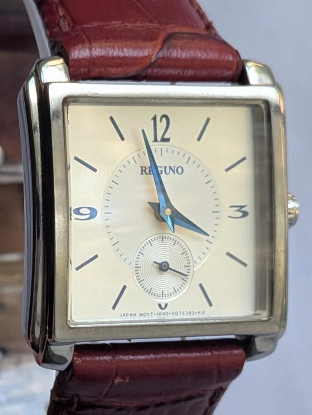 Citizen Reguno Watch Vintage Women's Silver Square Red Embossed Leather Strap